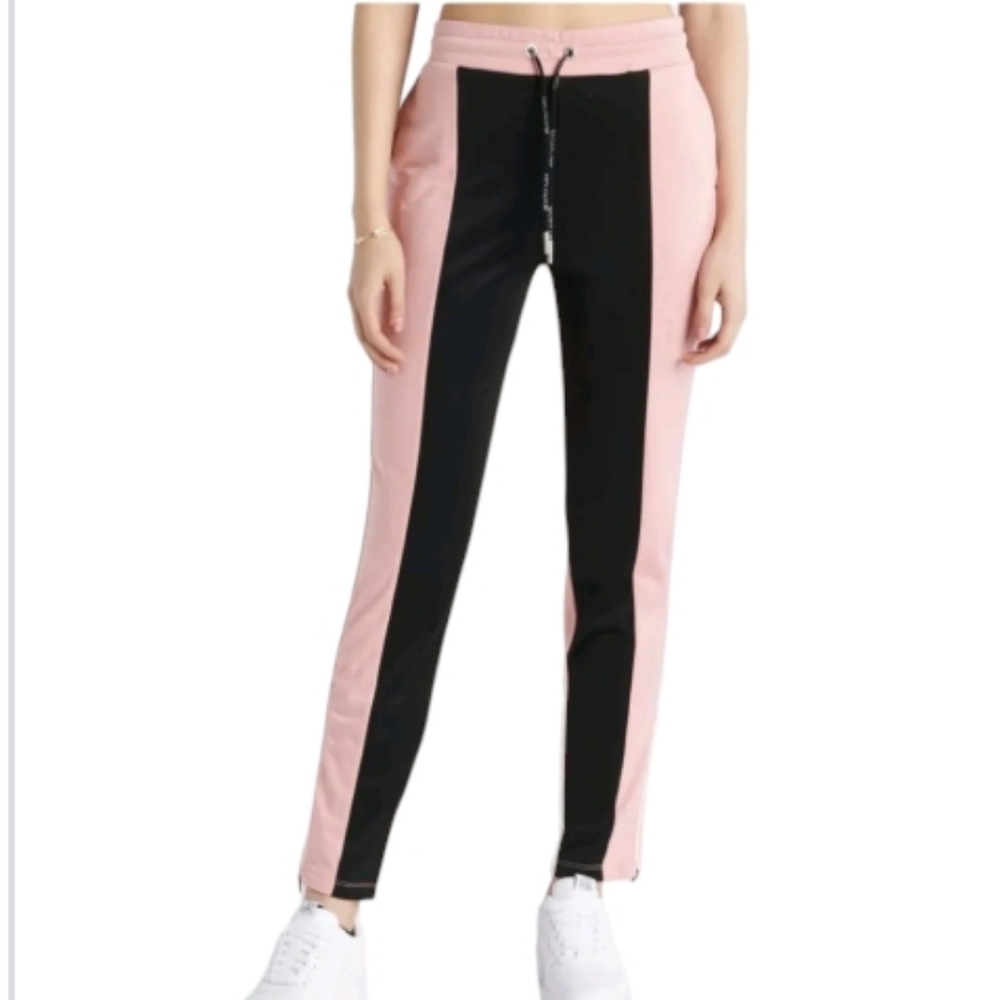 NWT Juicy Couture Tricot Paneled Track Pants Pink & Black Women's Size XS